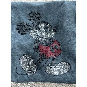 Disney Mickey Mouse Rhinestone Graphic Long Sleeve Raglan Tee Women's Small Gray